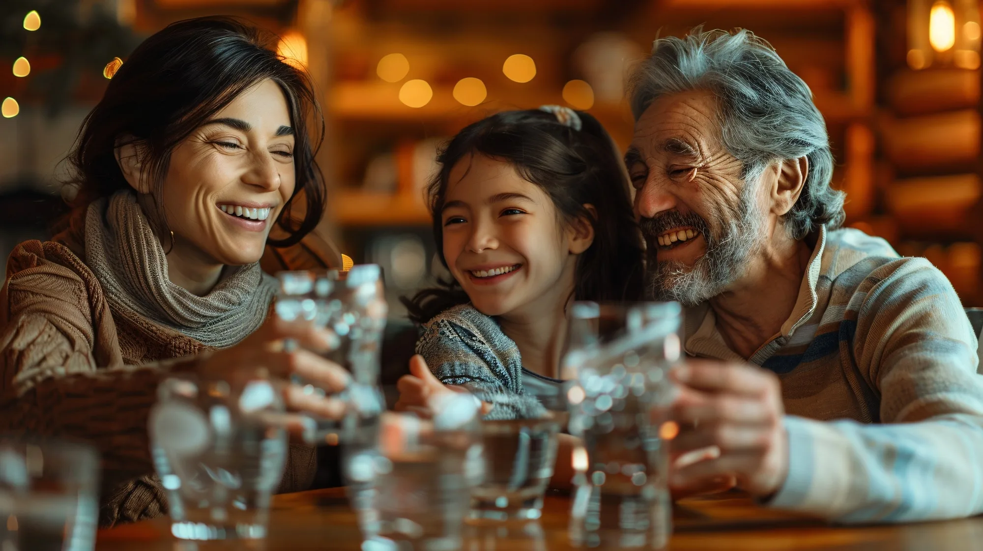 Family sharing water and enjoying time together