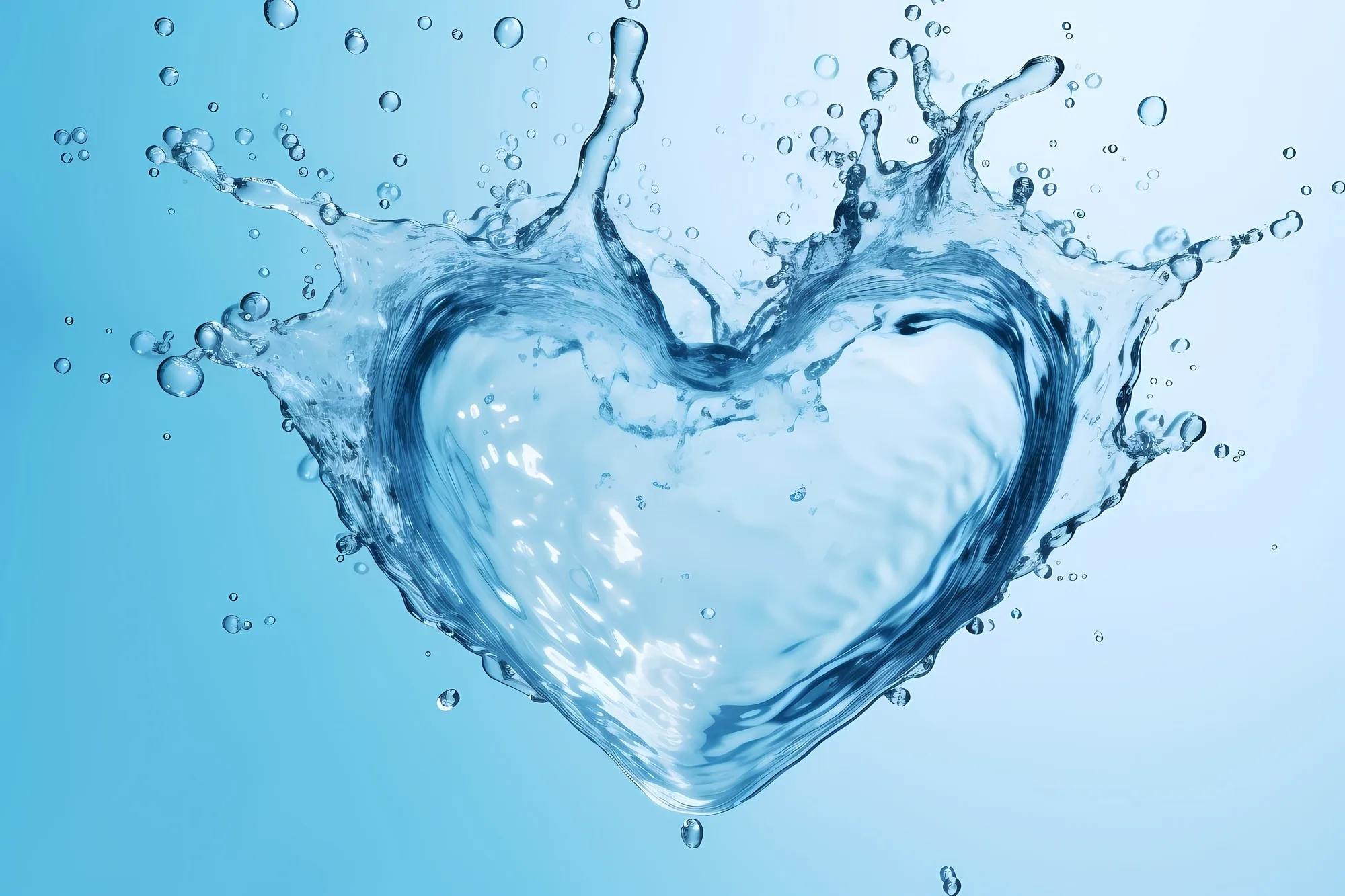Heart-shaped splash of clear blue water