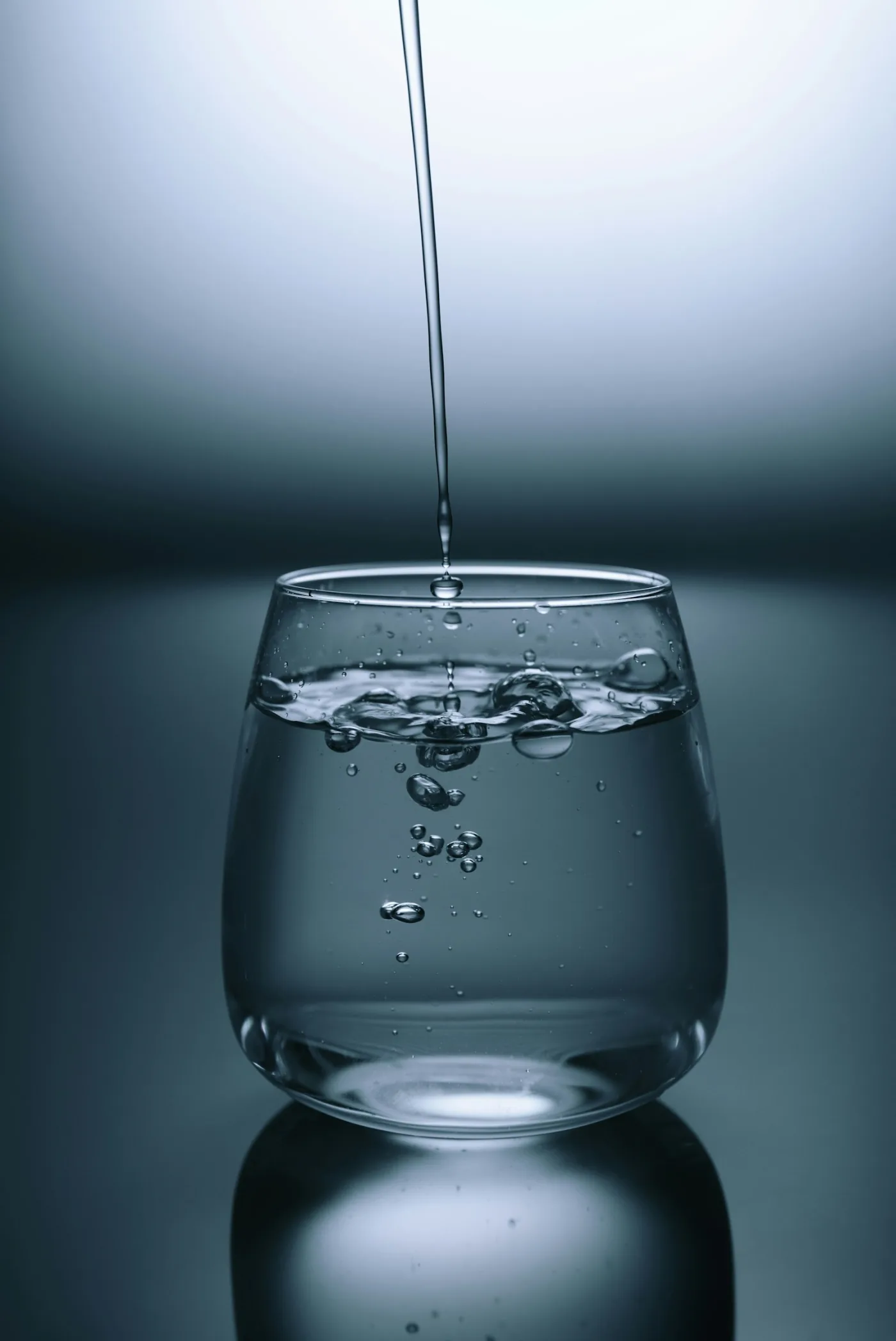 Clear glass filling with purified water
