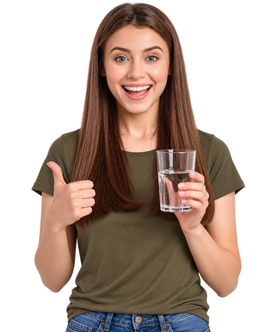 Smiling woman holding a glass of fresh drinking water